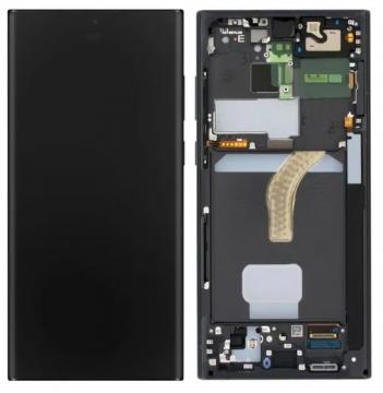 Écran Complet Vitre Tactile LCD SOFT OLED avec chassis Samsung Galaxy S22 Ultra (S980) Noir Compatible pour les Versions Inférieures à Android 15